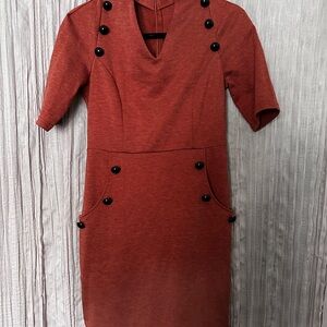 Grace Karin Red Midi Dress with Button Accents